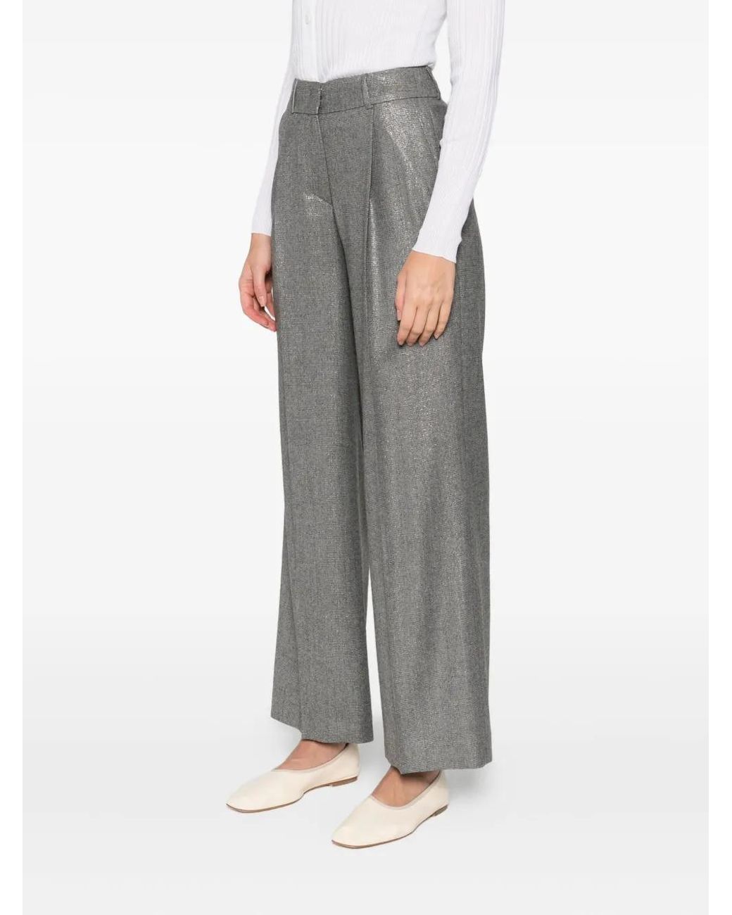 Peserico Gray Metallic-Effect Pants