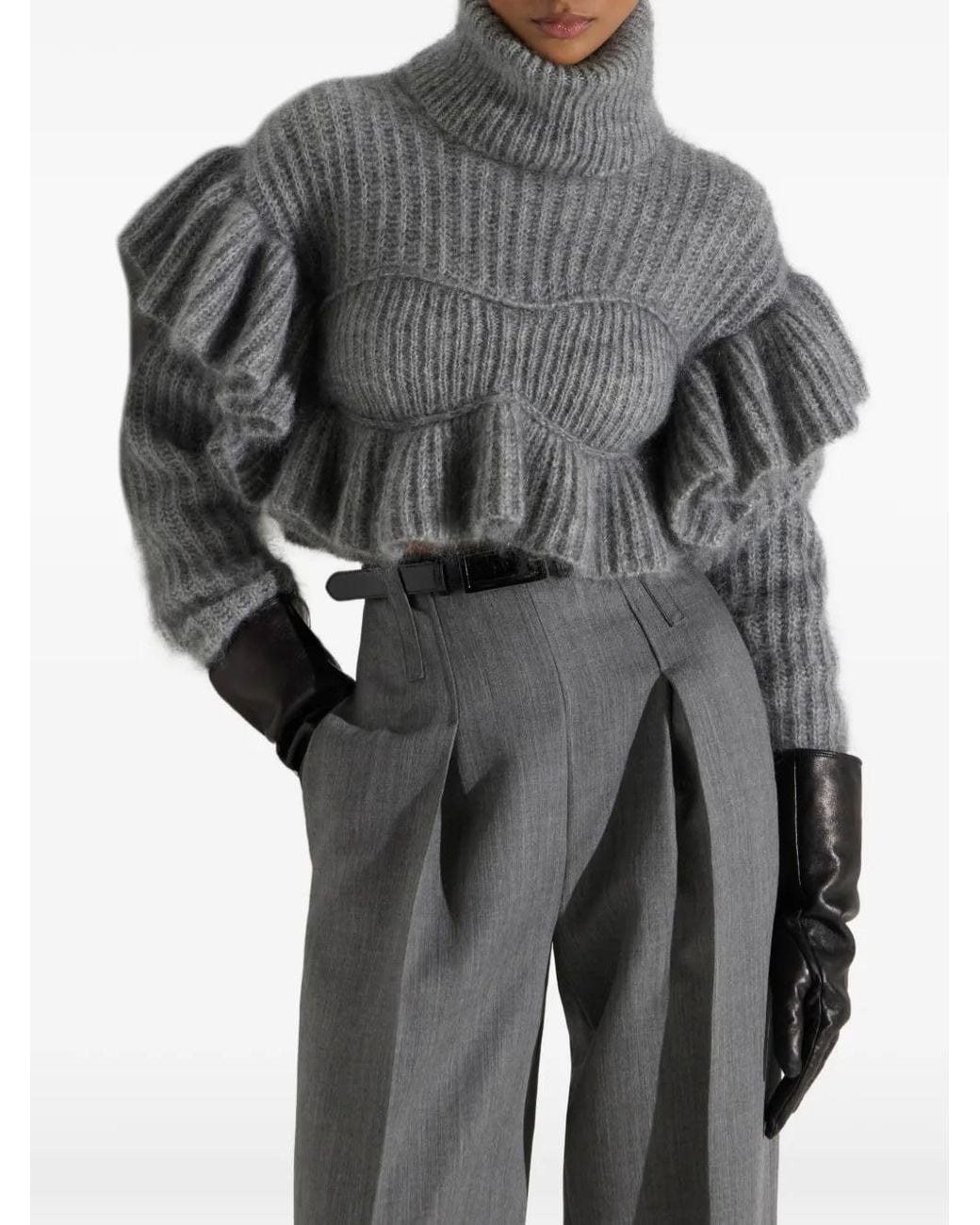 Elisabetta Franchi Gray Wool Blend Turtle-Neck Sweater