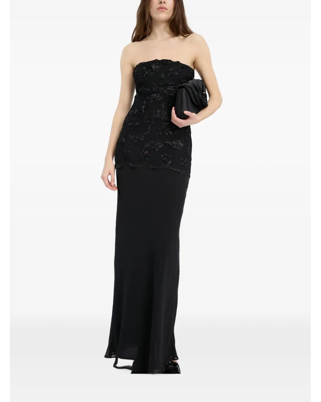 ROTATE BIRGER CHRISTENSEN Black Robe Longue Sans Manches En Résille À Fleurs