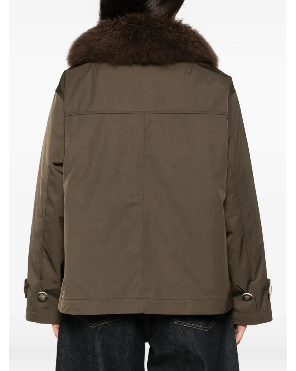 Lou Andrea Brown Shearling-Collar Button-Up Jacket