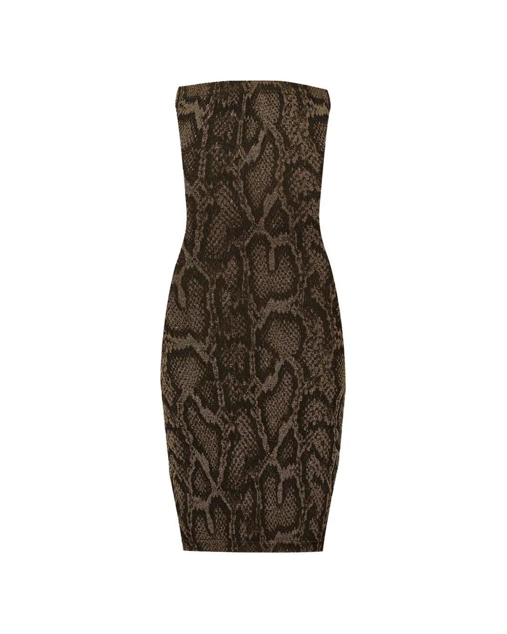 Wolford Brown Python-Print Shimmering Midi Dress