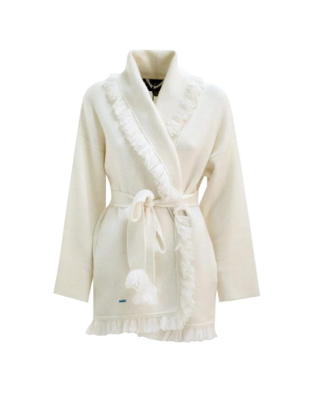 Alanui White Fringe-Trim Belted Cardigan