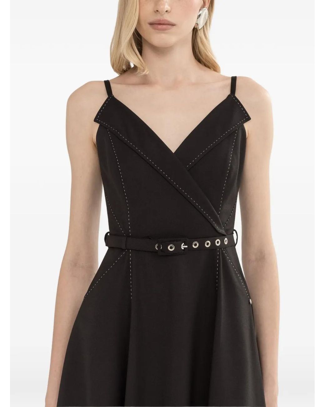Nissa Black Belted Midi Dress