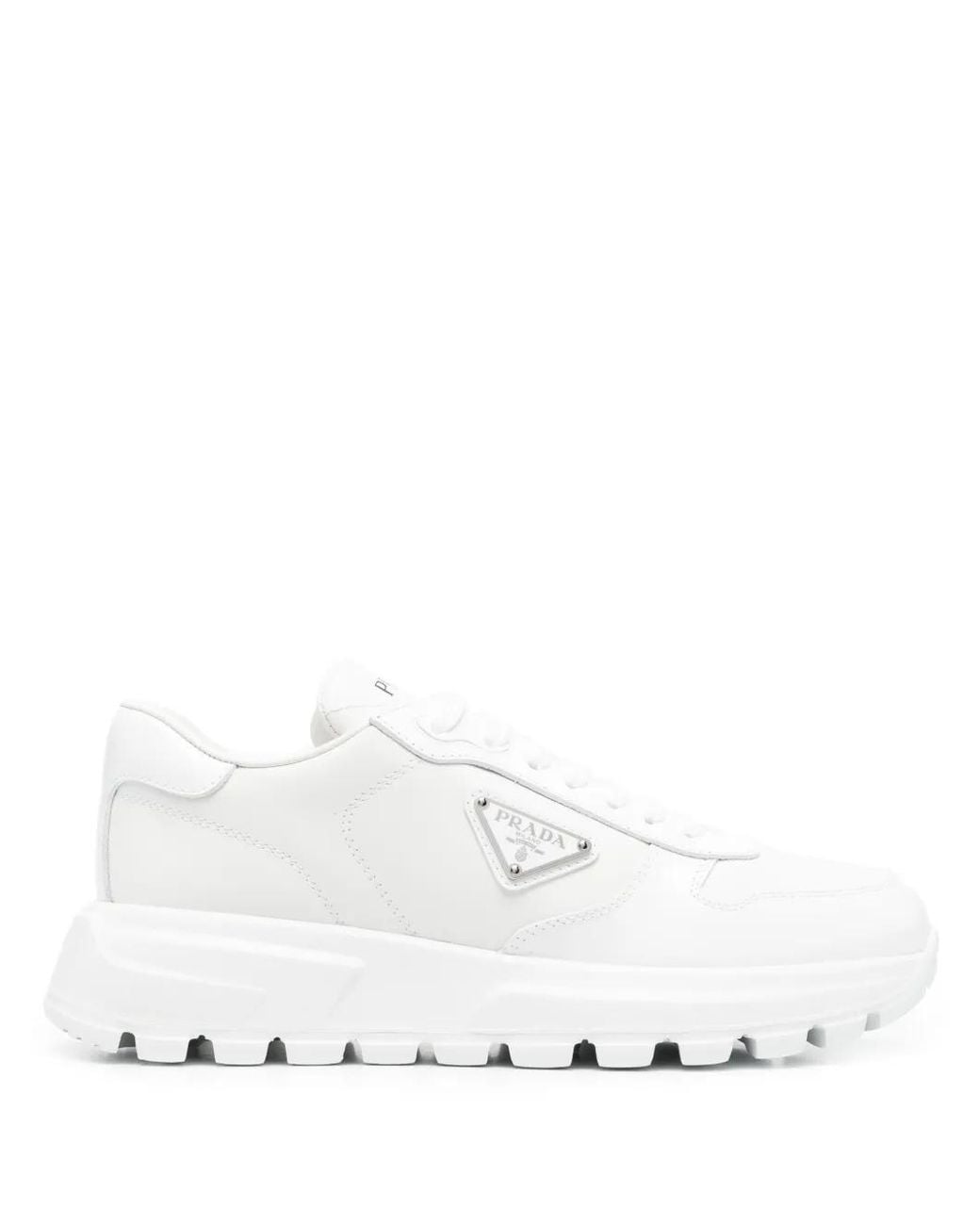 Prada White Triangle-Logo Low-Top Sneakers
