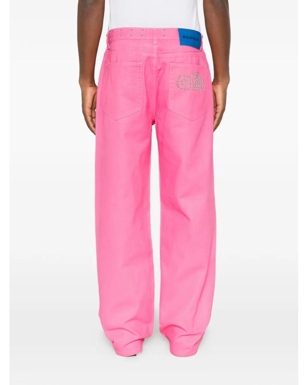 DAGGER Pink Stud-Embellished Embroidered Jeans for men