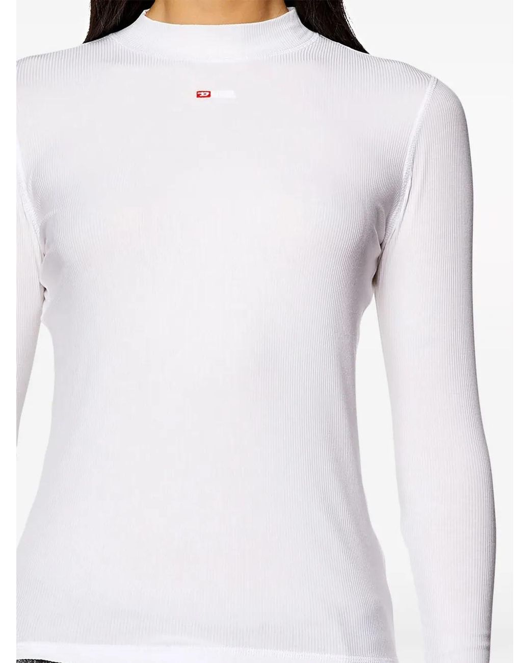 DIESEL White T-Mokky-Ls-Microdiv Mock-Neck Top