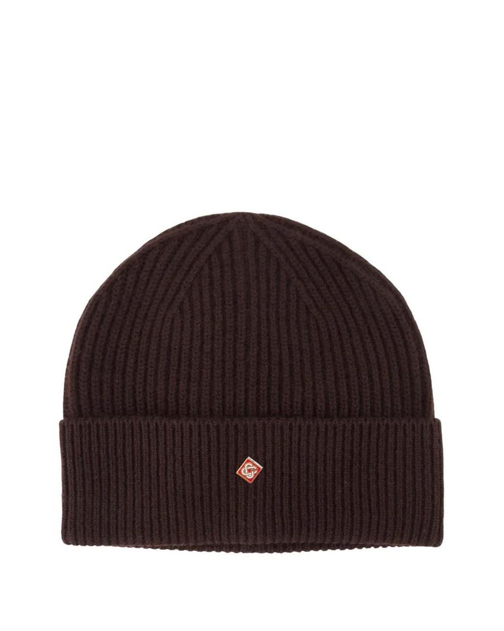 Casablanca Red Ribbed-Knit Logo-Plaque Beanie Hat