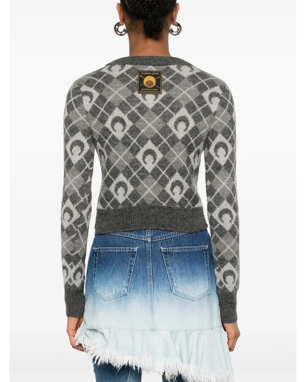 MARINE SERRE Gray Moon Argyle-Knit Sweater