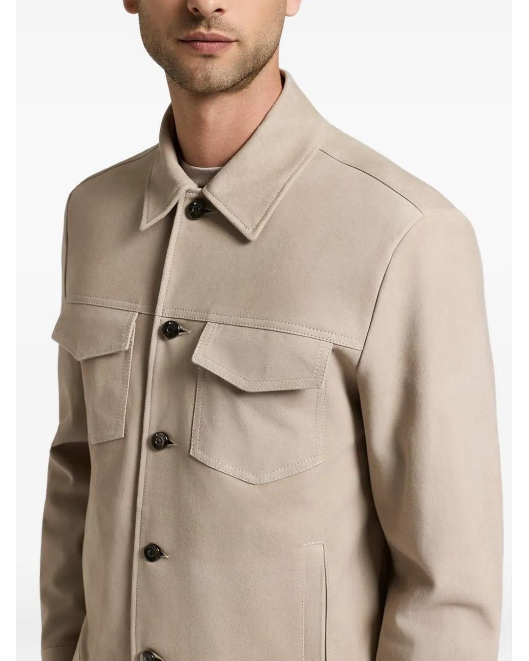 Peserico Natural Suede-Effect Flap-Pocket Jacket for men