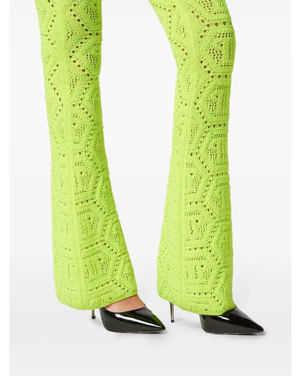 Pantalon Évasé En Maille Intarsia Philipp Plein en coloris Green