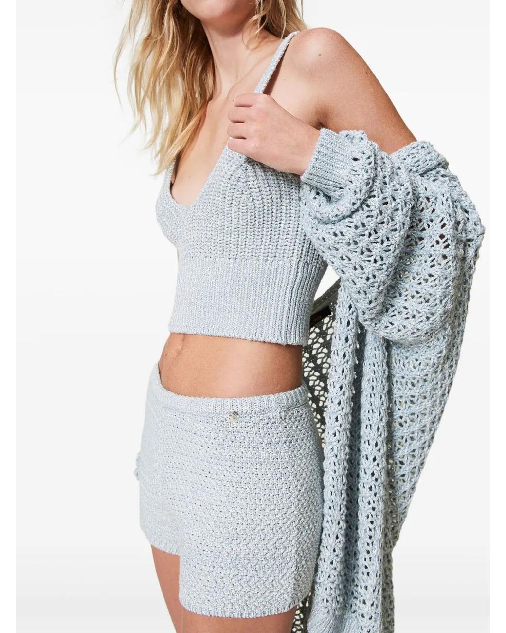 Twinset Blue Textured Knit Shorts