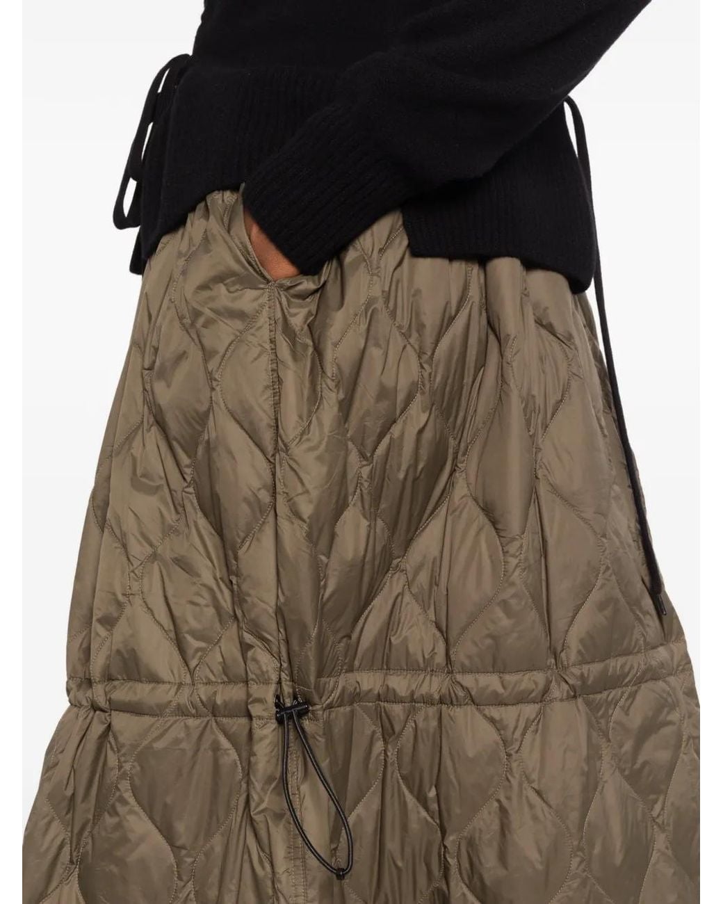 Taion Green Quilted Drawstring Midi Skirt