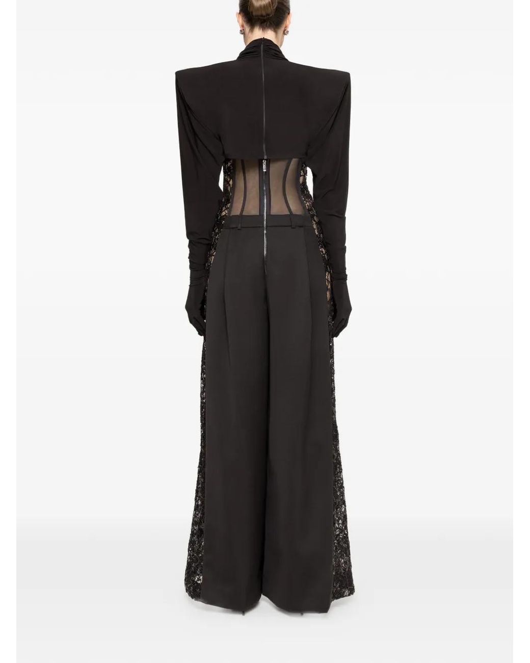 Nissa Black Tulle Waist Wool Pants