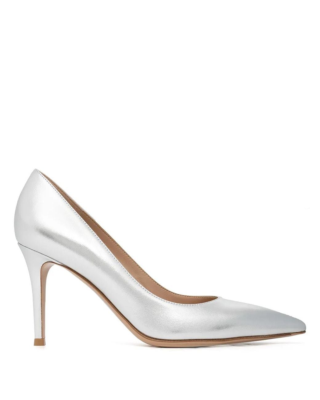 Gianvito Rossi White 85Mm Metallic Leather Pumps