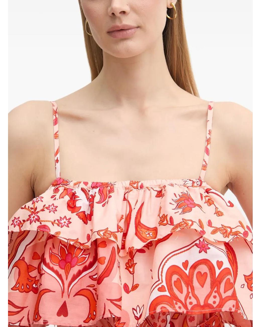 GAUDI White Paisley-Print Ruffled Midi Dress