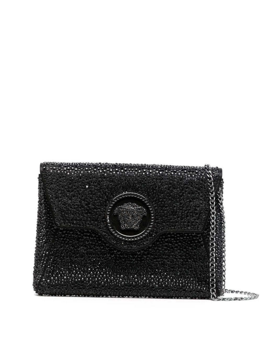 Versace Black La Medusa Embellished Satin Clutch