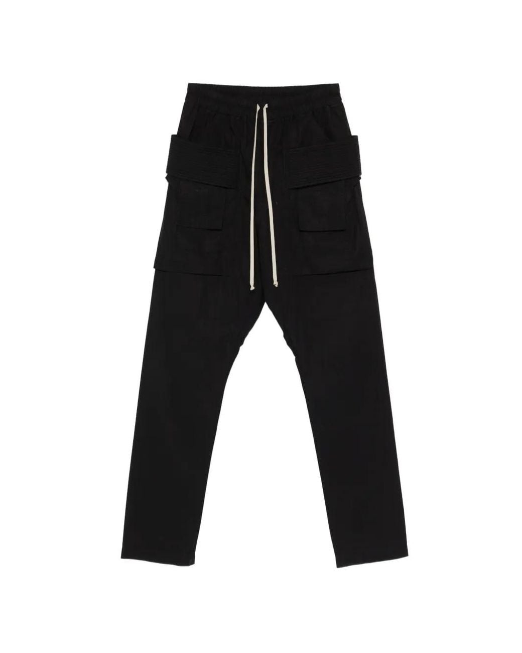 Rick Owens Black Drawstring Cotton Trousers for men