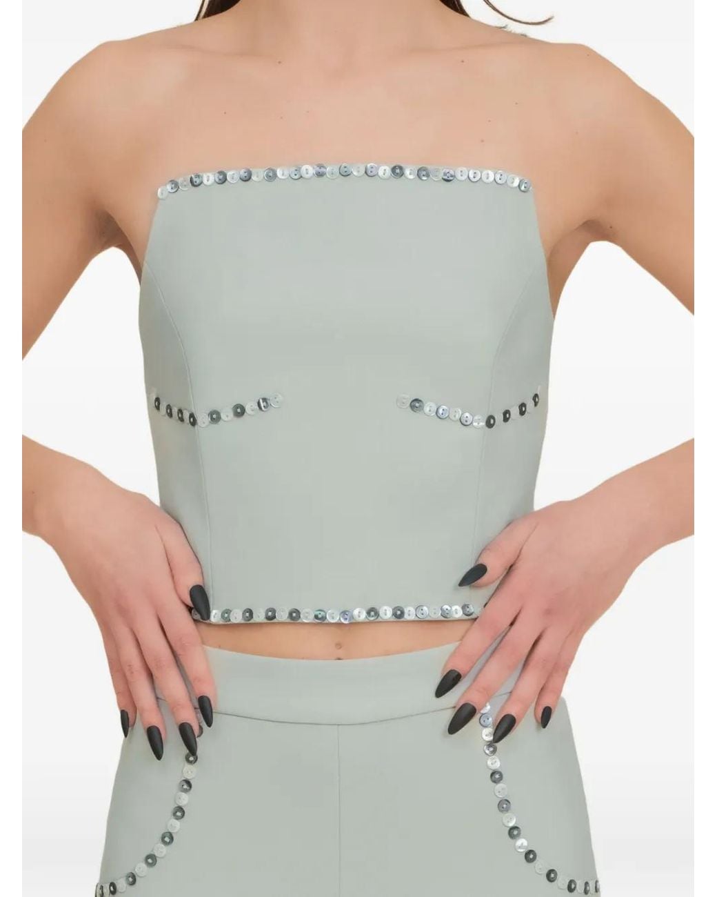 Contessa Mills Gray Benjamin Button-Embellished Bustier Top
