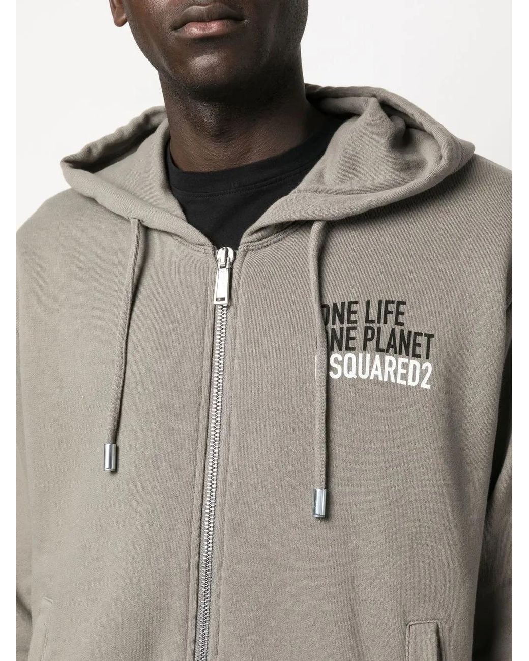 DSquared² Gray Logo Print Zip-Up Hoodie for men
