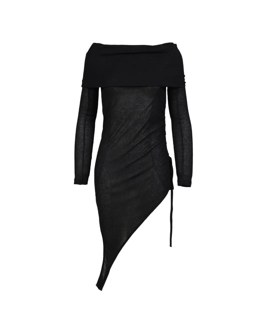 BOHEMSEO Black Asymmetric Ruched Off-Shoulder Top