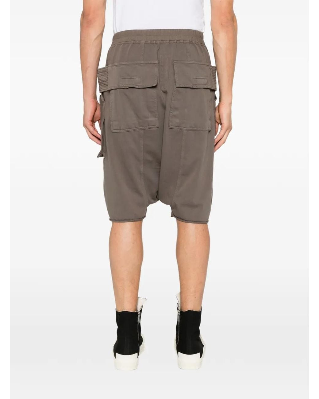 Rick Owens Brown Drop Crotch Cargo Bermuda Shorts With Zip Closure And Drawstring Waist for men