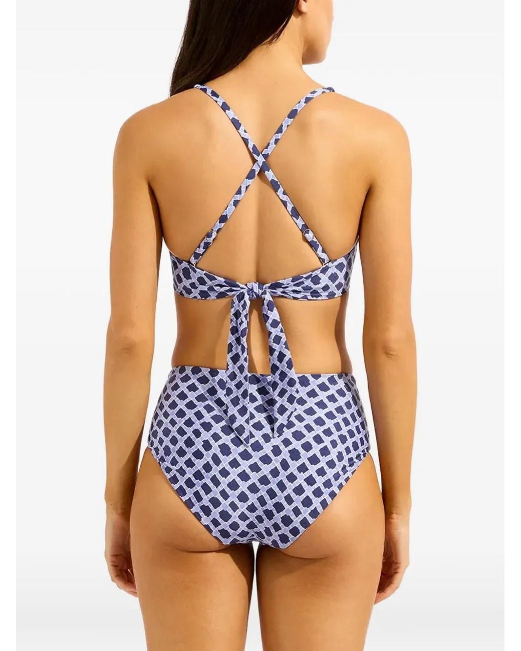 Seafolly Blue Geometric-Print Bikini Top