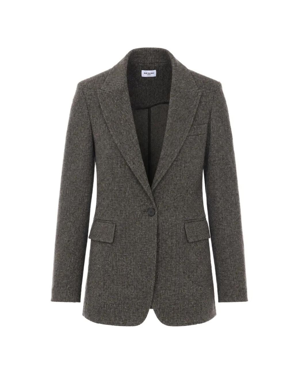 RUE DU BAC Gray Herringbone Single-Breasted Blazer