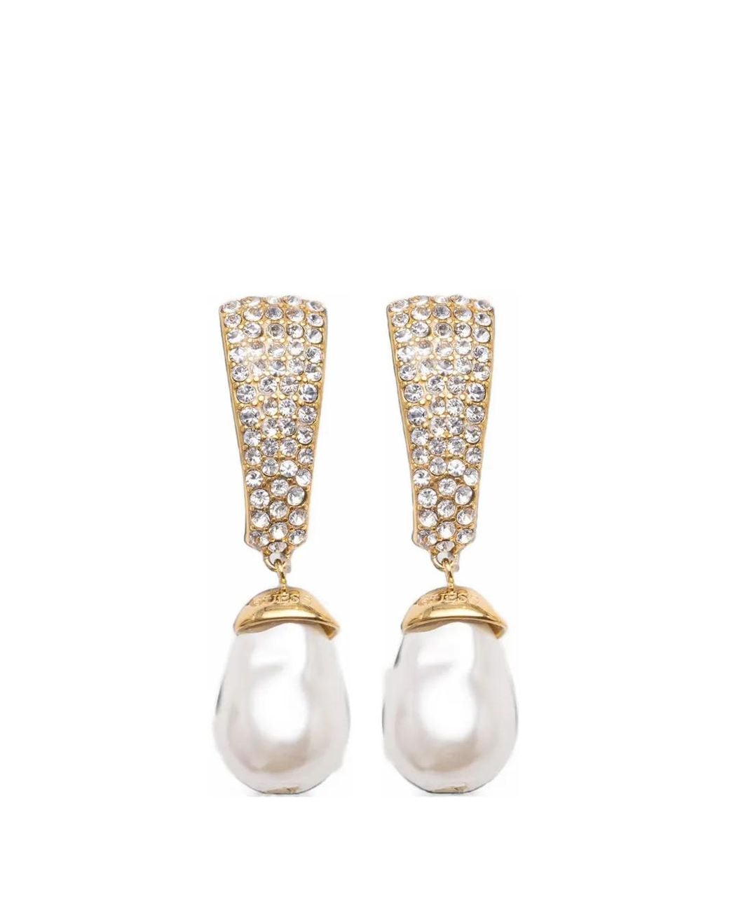 Guess White Pearly Crystal-Embellished Drop Earrings