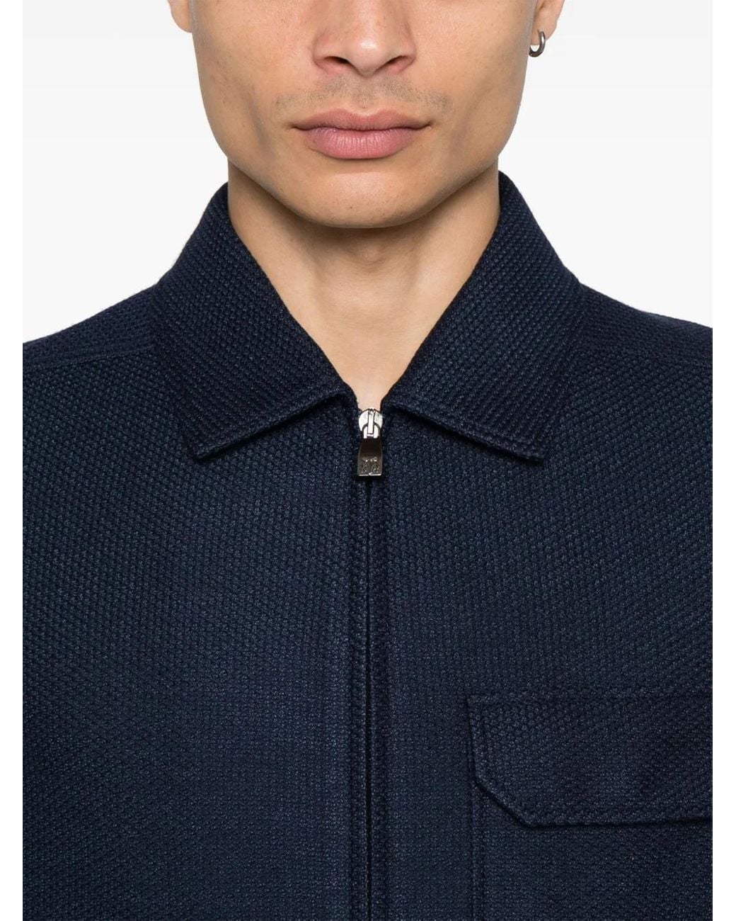 Corneliani Blue Textured Shirt Jacket for men