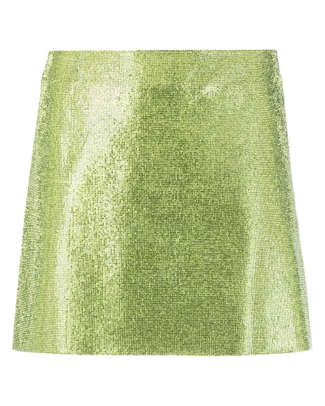 Nue Green Rhinestone-Embellished Silk Mini Skirt