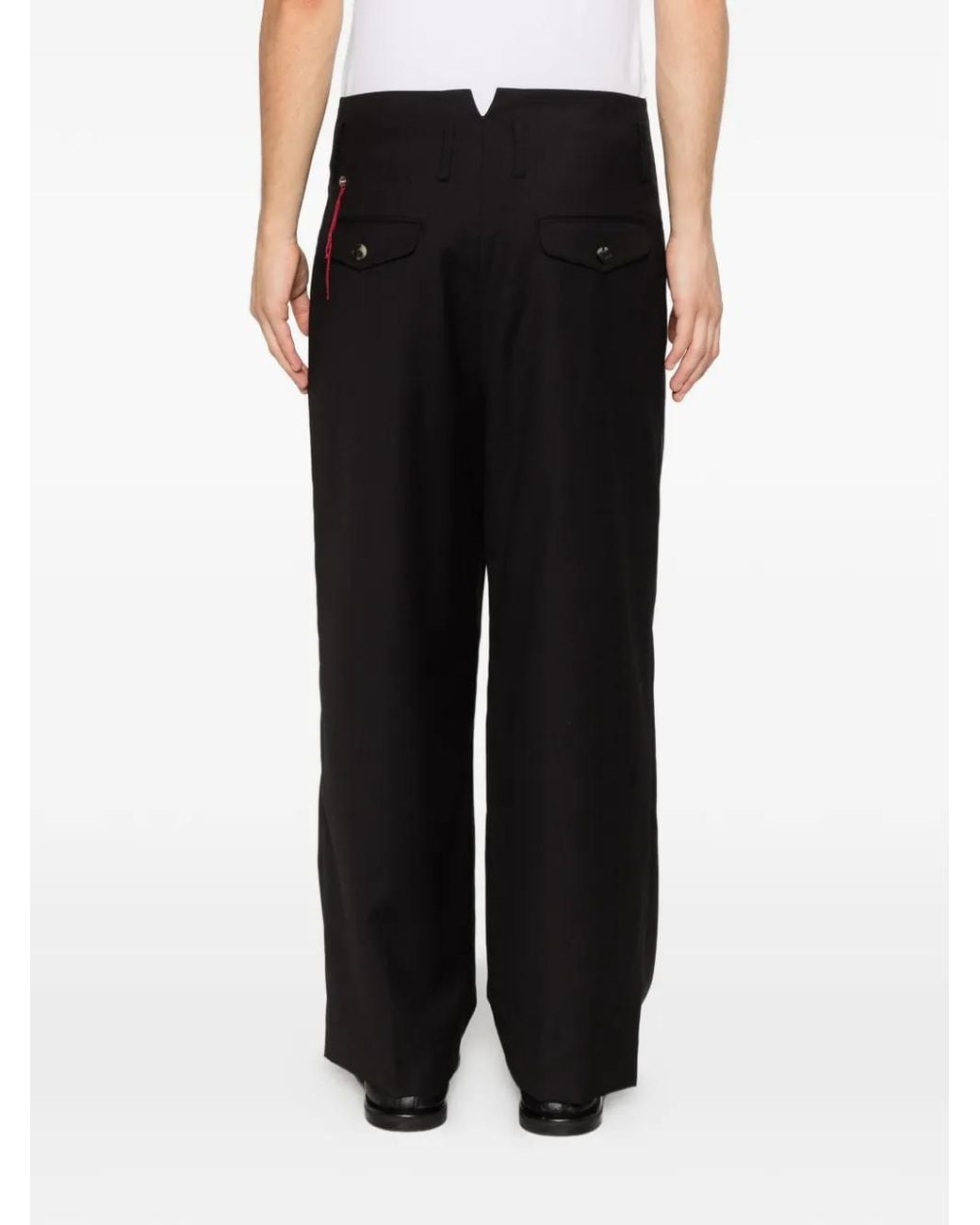 SEWMOD Black Pleated Logo-Detail Trousers for men