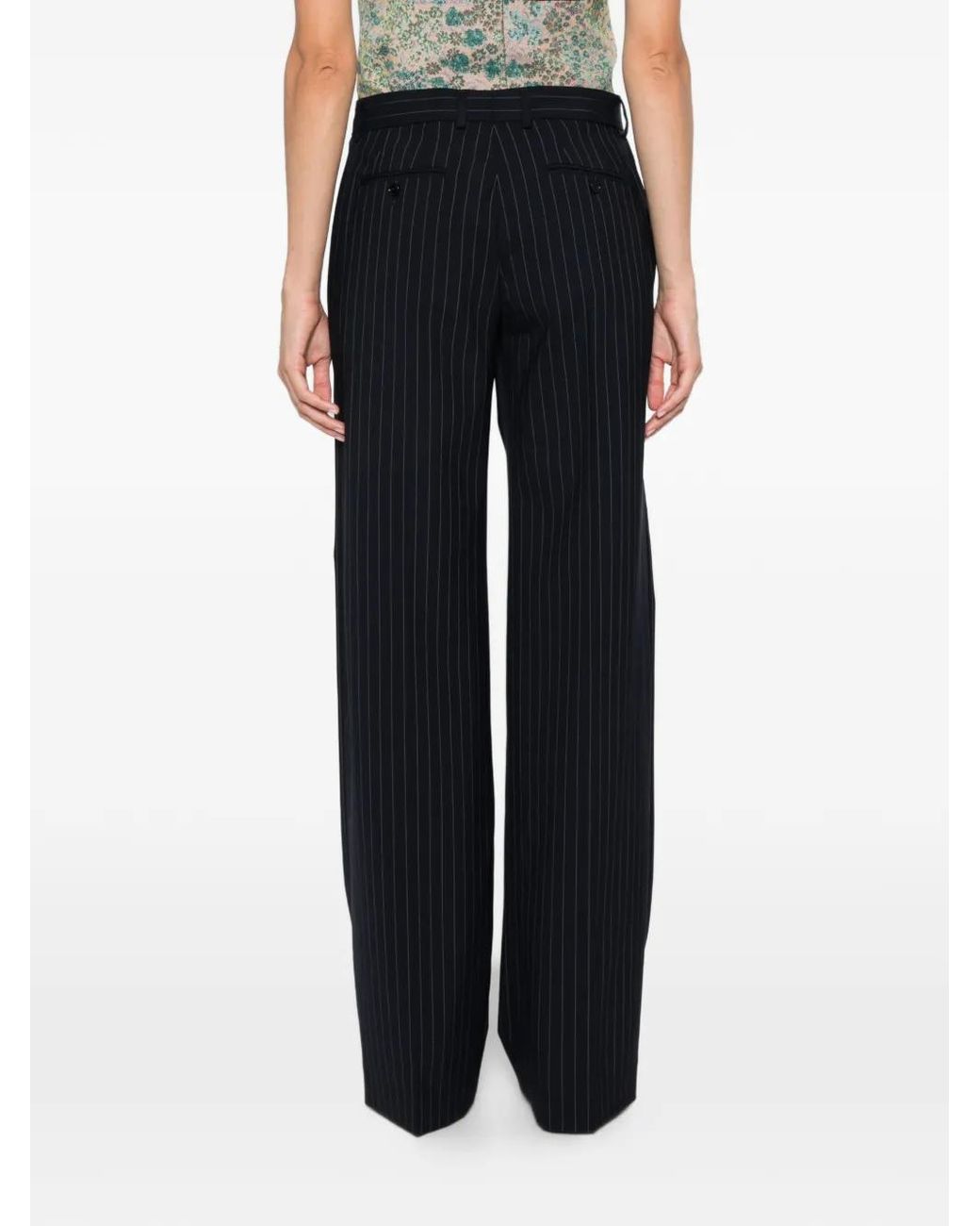 Dolce & Gabbana Black Pinstriped Wide-Leg Trousers
