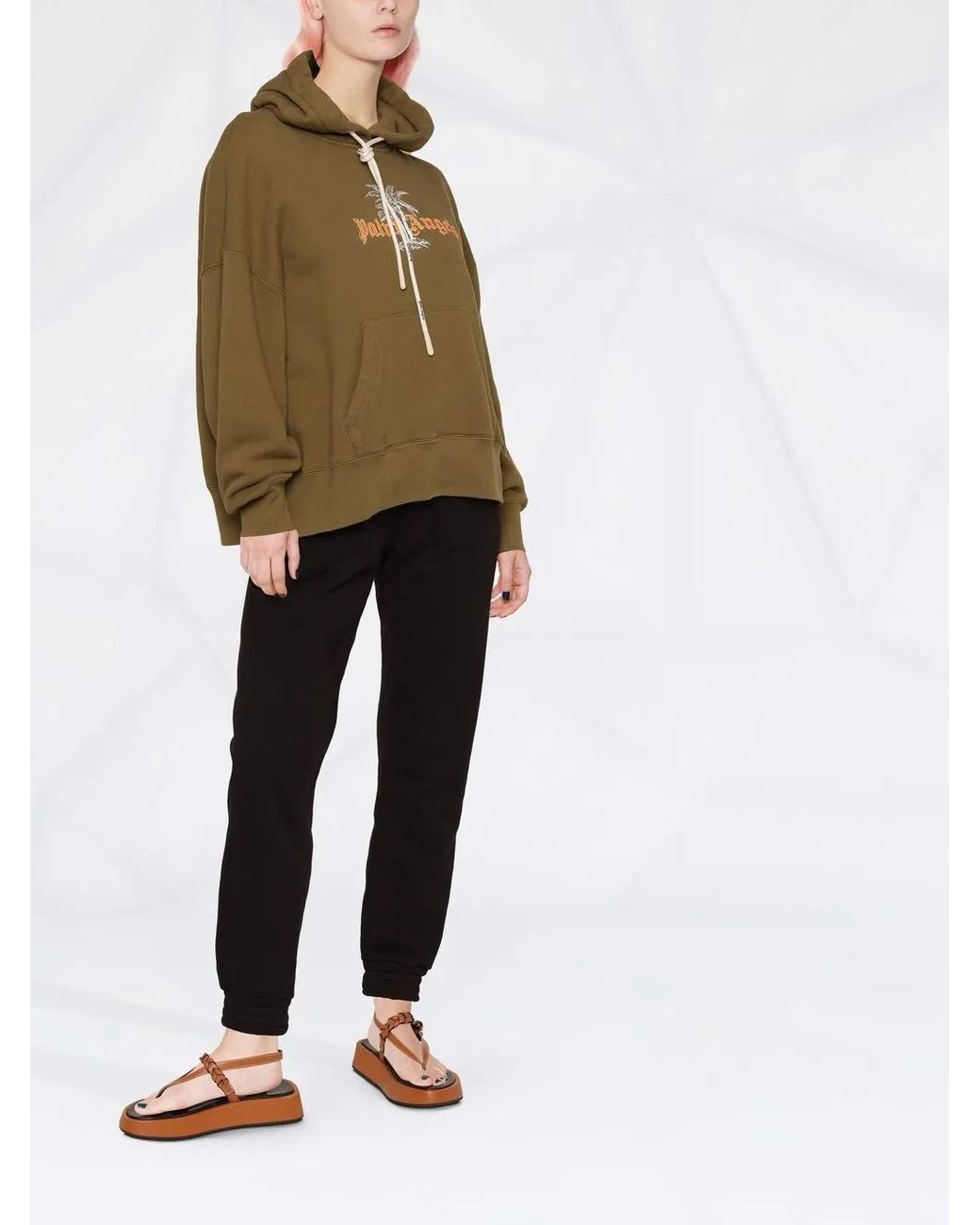 Palm Angels Green Logo-Print Hoodie