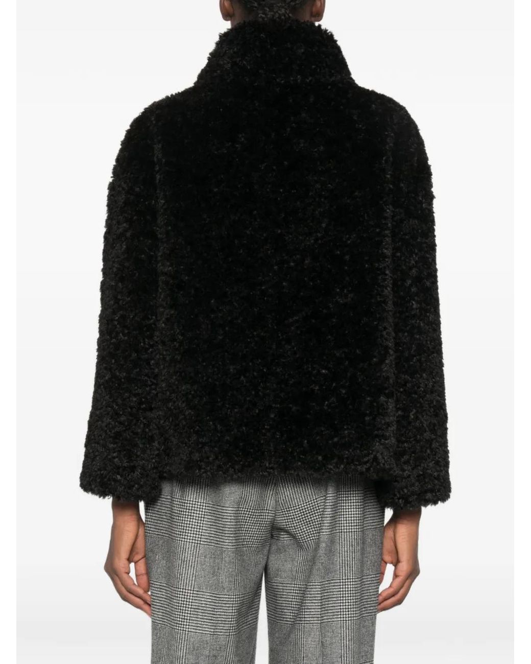 Herno Black Faux-Fur High-Neck Coat