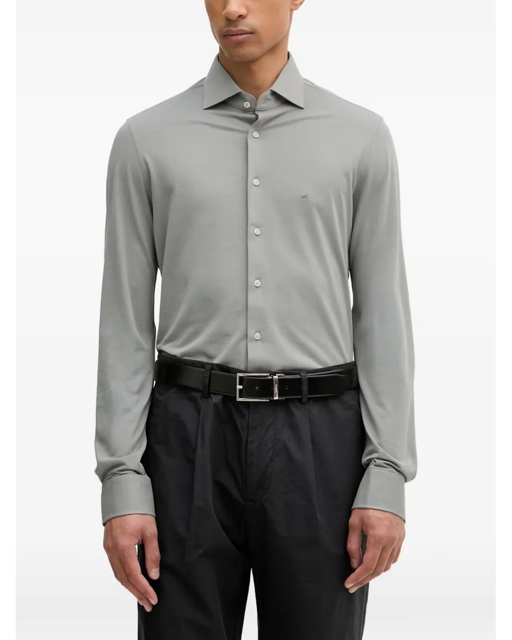 Michael Kors Gray Logo-Embroidered Long-Sleeve Shirt for men