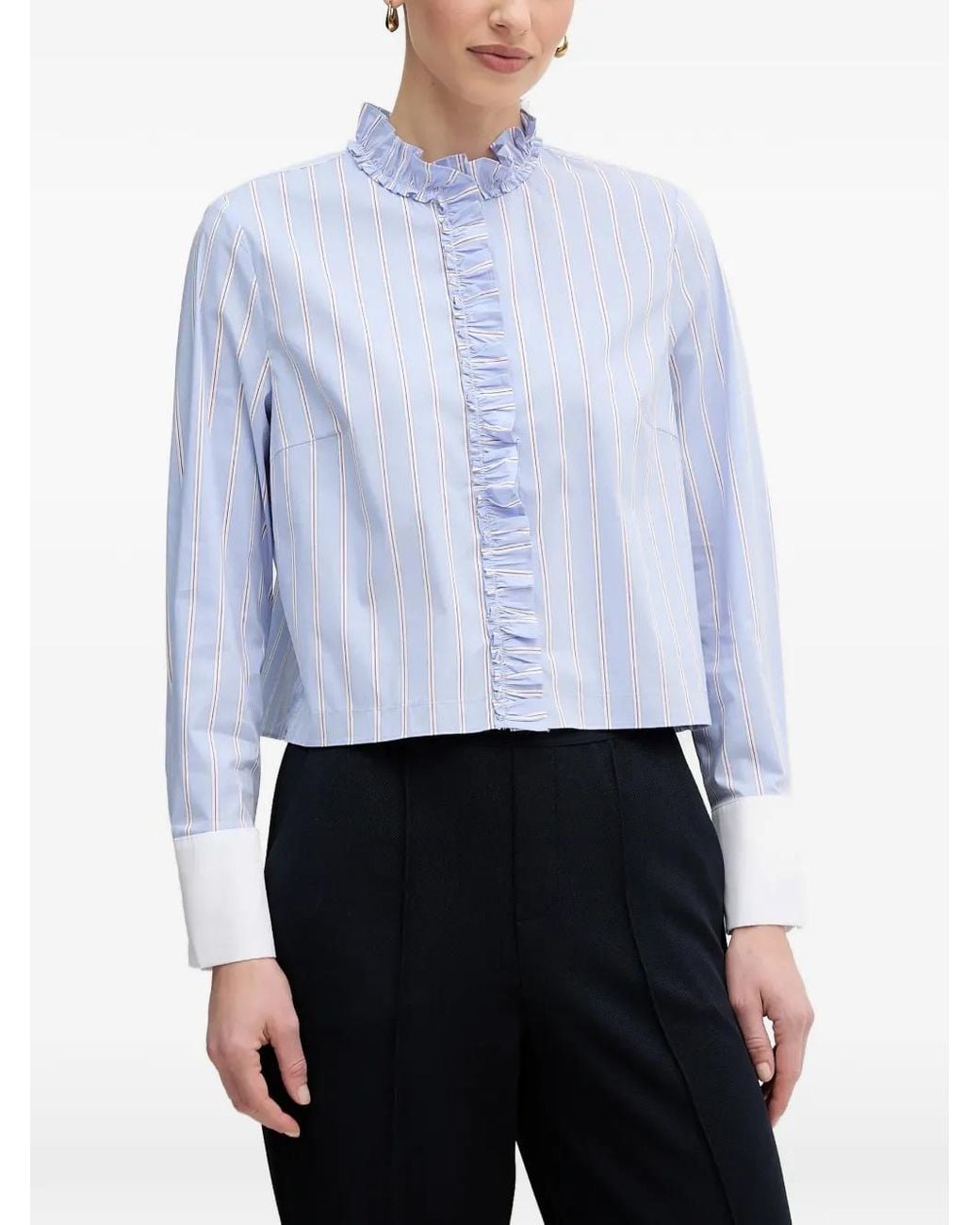 Ouí Blue Ruffled Striped Shirt