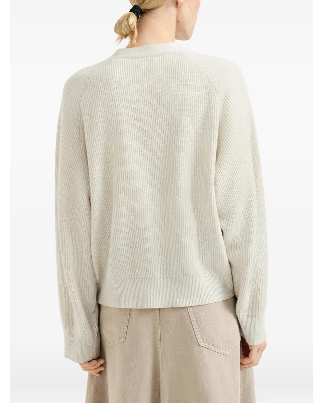 Brunello Cucinelli White Ribbed Pocket Cardigan