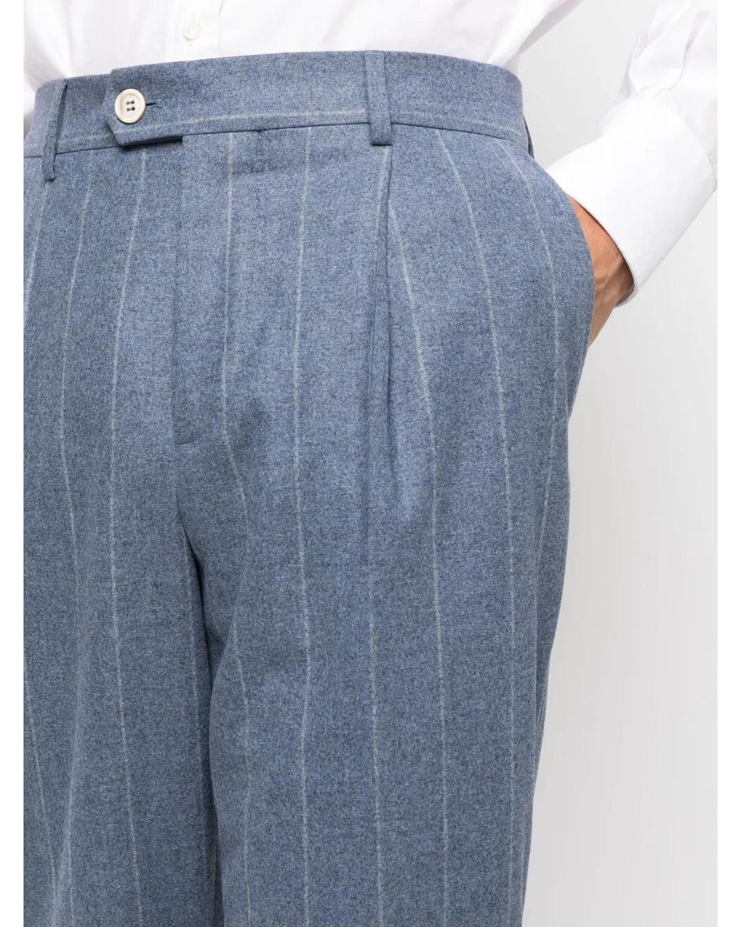 Brunello Cucinelli Blue Pleated Tailored Trousers for men