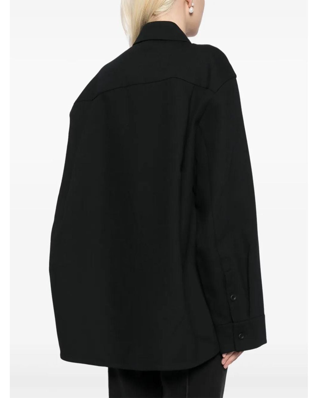 JNBY Black Oversized Wool-Blend Buttoned Shirt Jacket