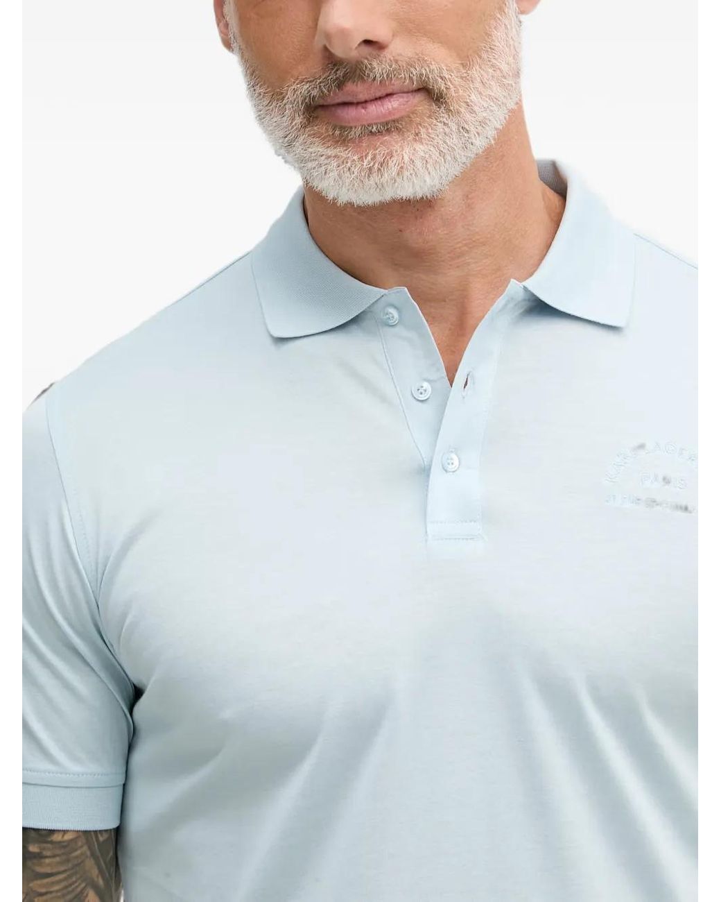 Karl Lagerfeld Blue Logo-Embroidered Polo Shirt for men