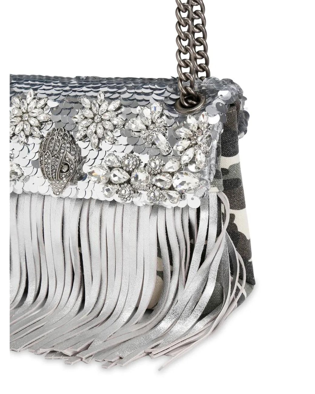 Kurt Geiger Gray Medium Kensington Fringe Shoulder Bag