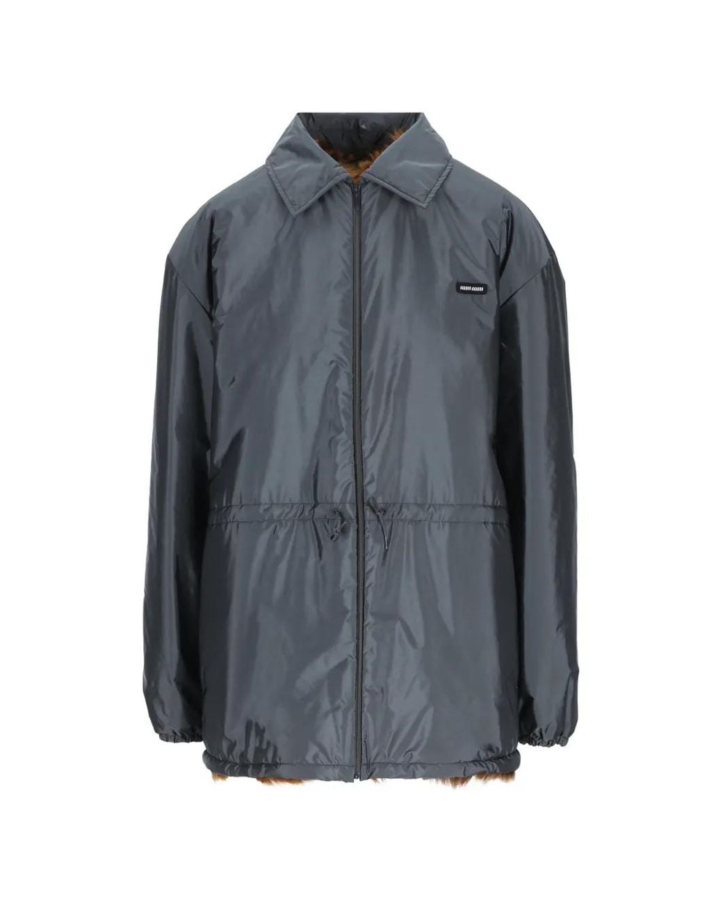 Miu Miu Gray Technical-Fabric And Shearling Blouson Jacket
