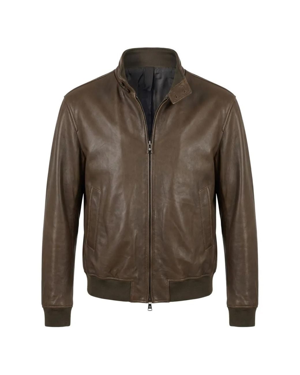 Tagliatore Brown Zip-Up Leather Jacket for men
