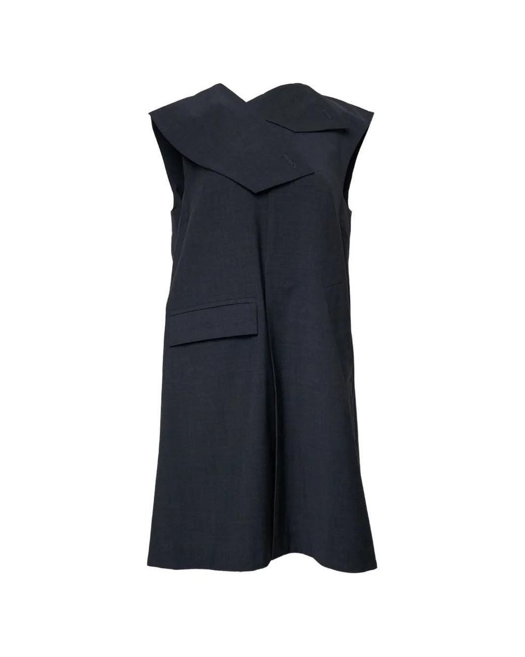 Enfold Blue Asymmetric-Collar Sleeveless Jacket