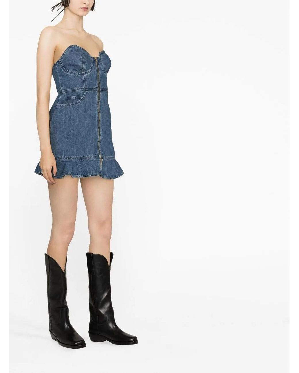 Self-Portrait Blue Sweetheart Denim Minidress