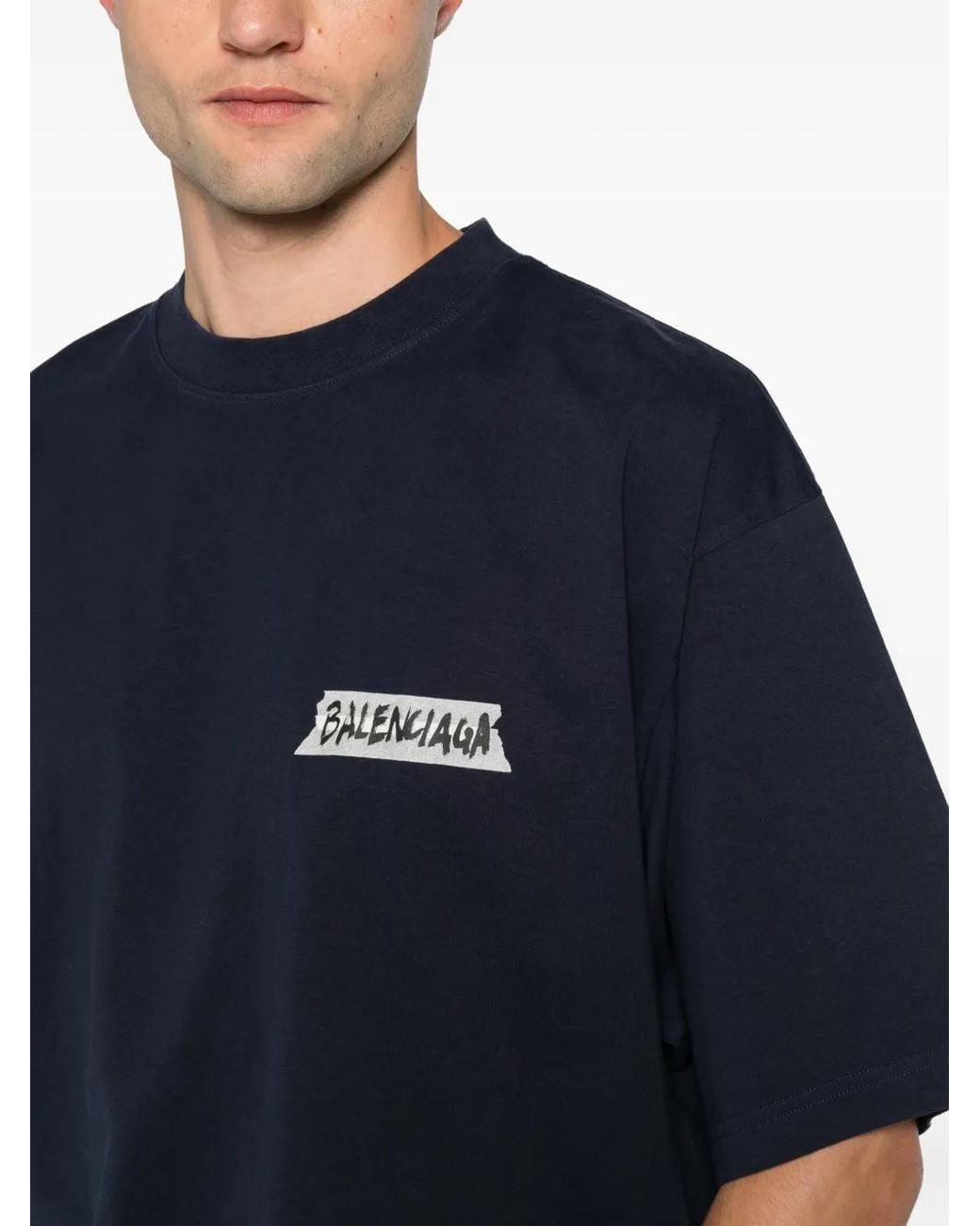 Balenciaga Blue T-Shirt En Coton À Logo Imprimé for men