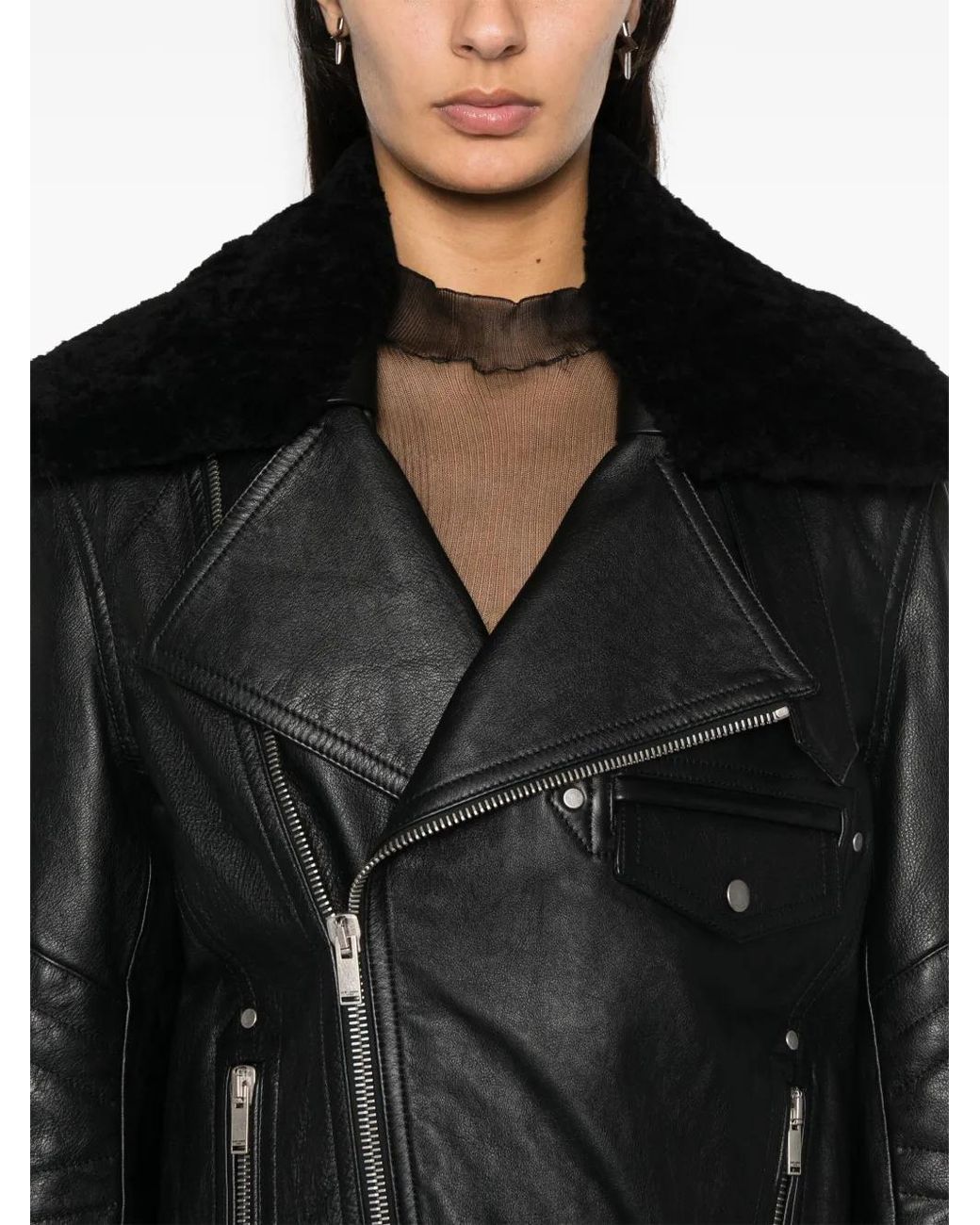 Saint Laurent Black Biker Leather Jacket With Removable Collar