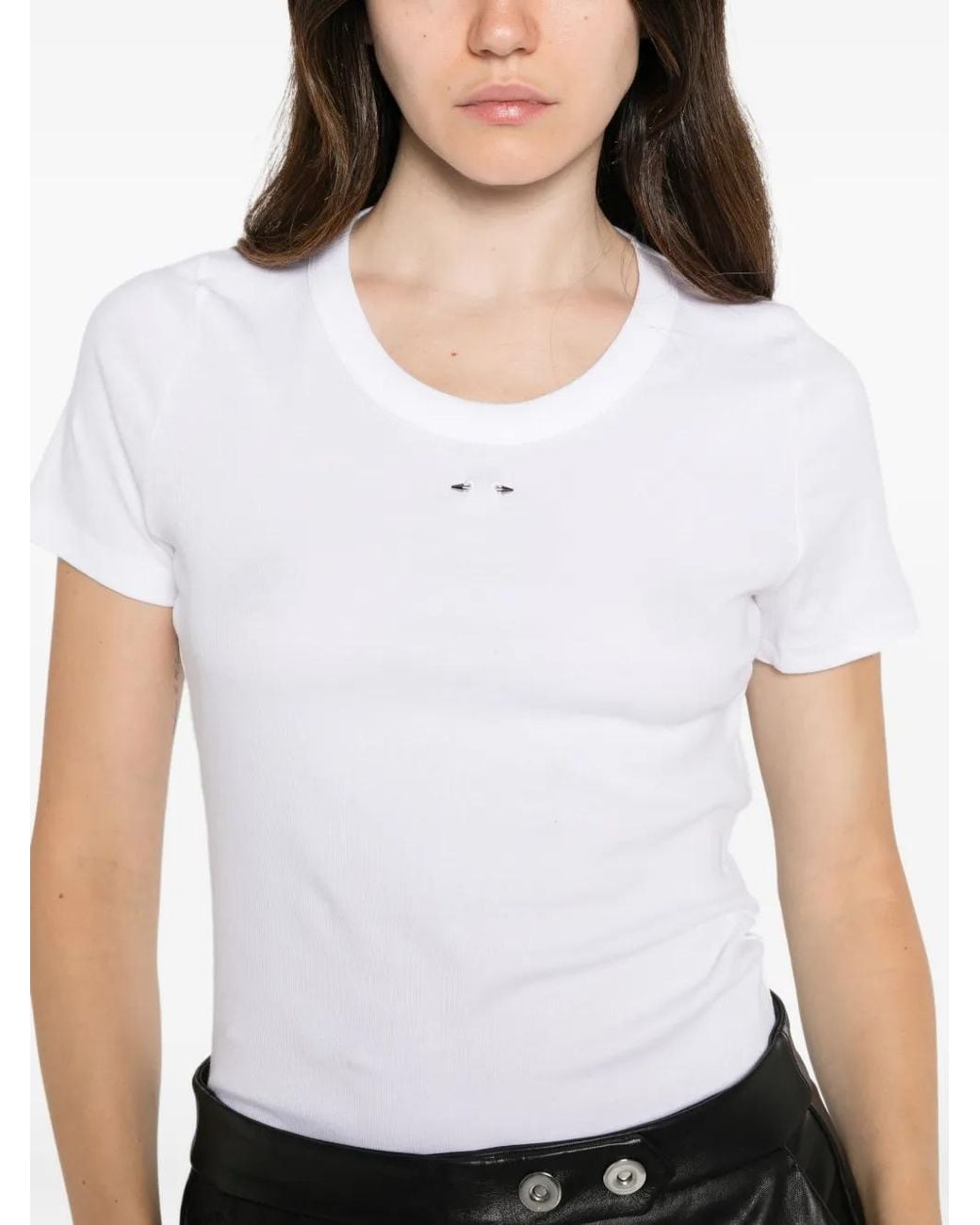 Barbara Bui White T-Shirt Côtelé À Détails De Clous