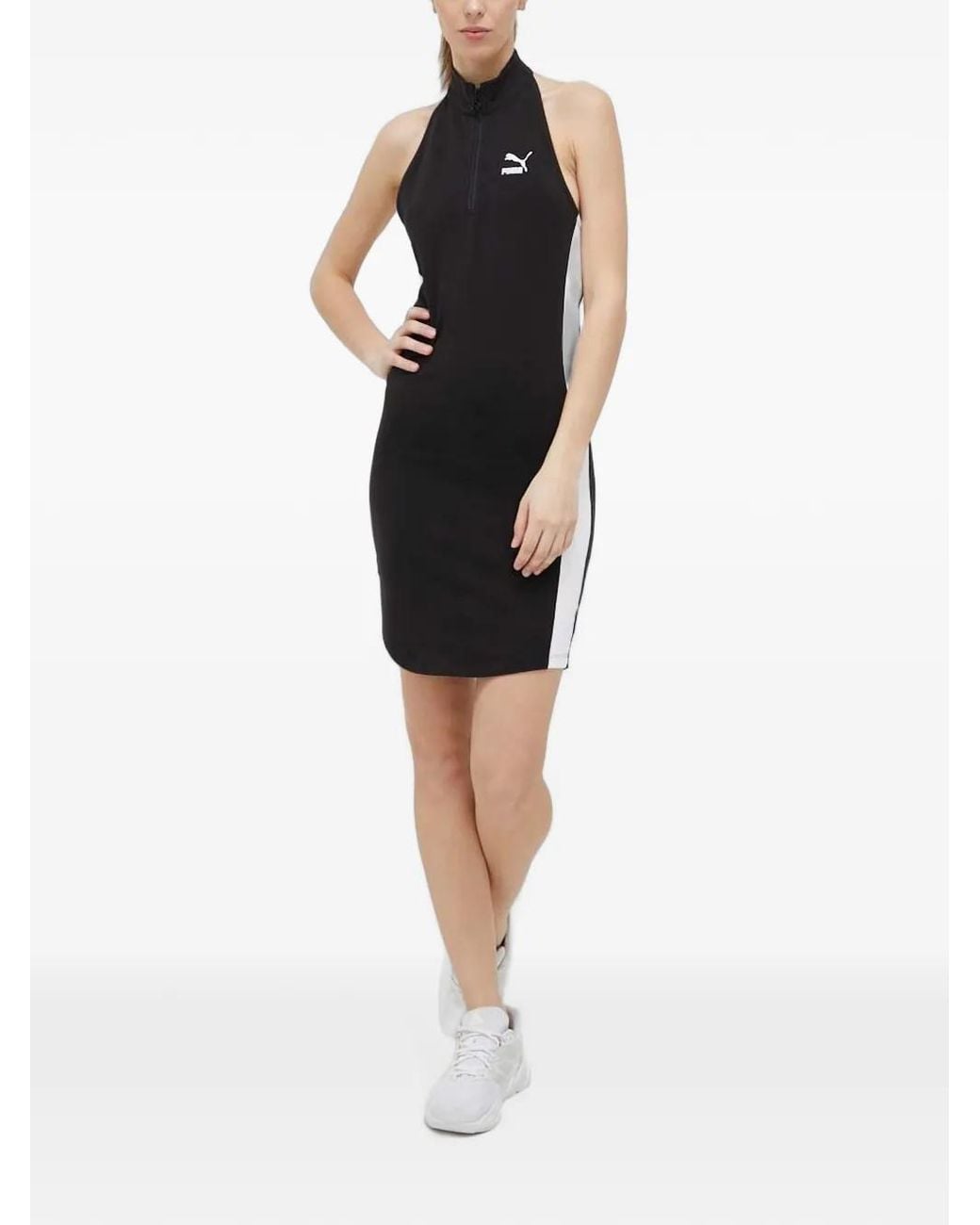 PUMA Black T7 Side-Stripe Zip-Up Mini Dress