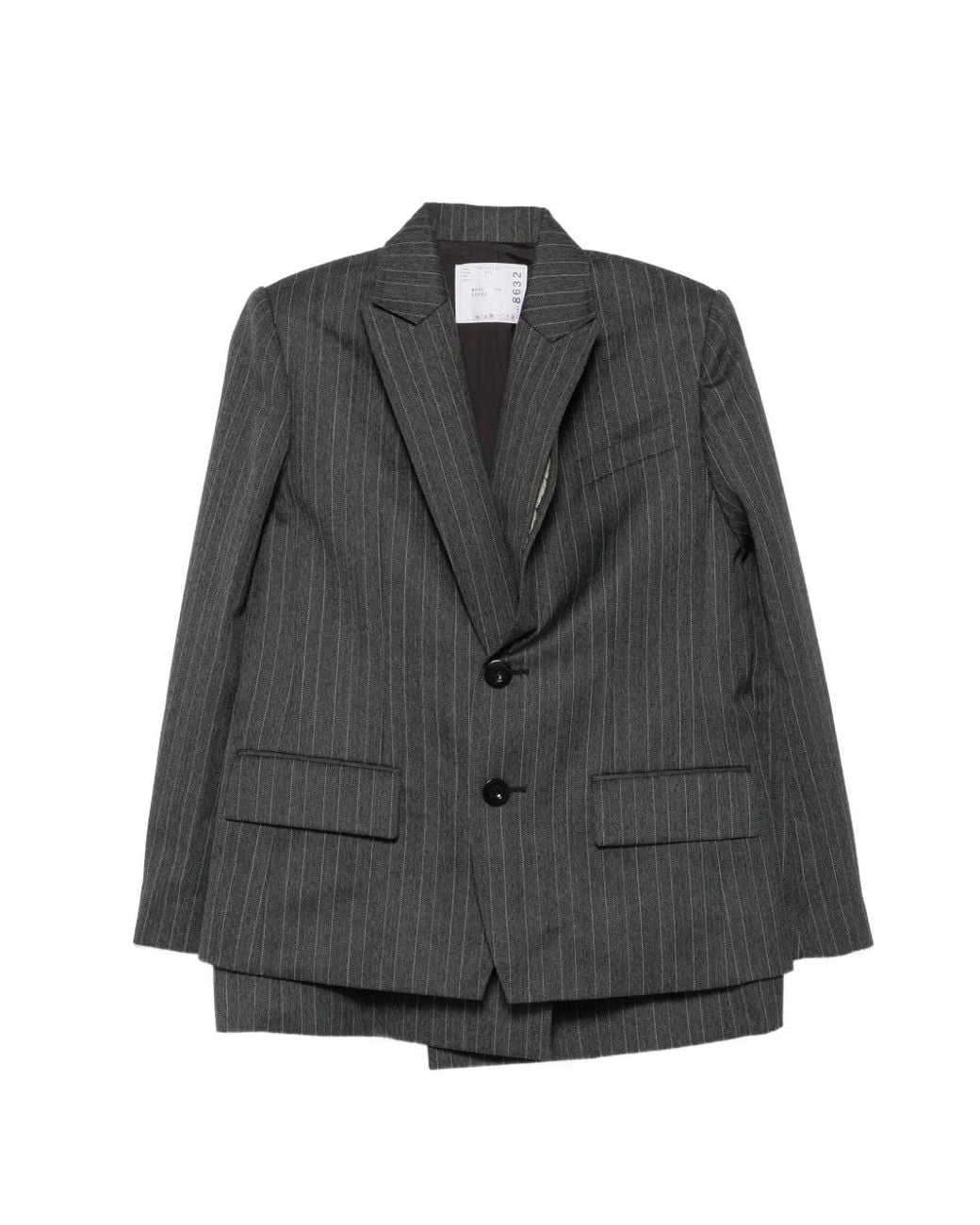 Sacai Gray Pinstriped Layered-Detail Blazer